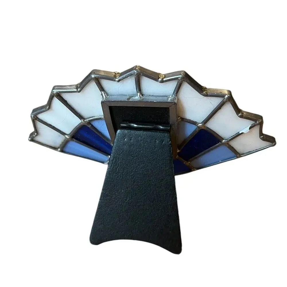 STAINED GLASS BLUE WHITE FAN SHAPE PICTURE FRAME 6